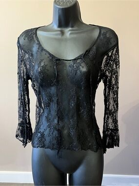Moda International Black Sheer Lace Top